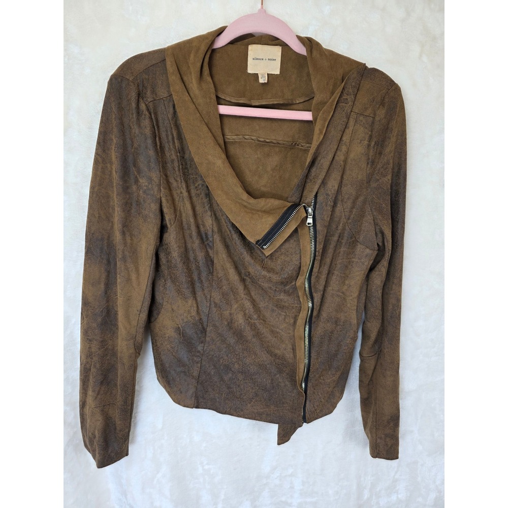 Silence +‎ Noise Urban Outfitters Brown Faux Suede Asymmetrical Moto Jacket